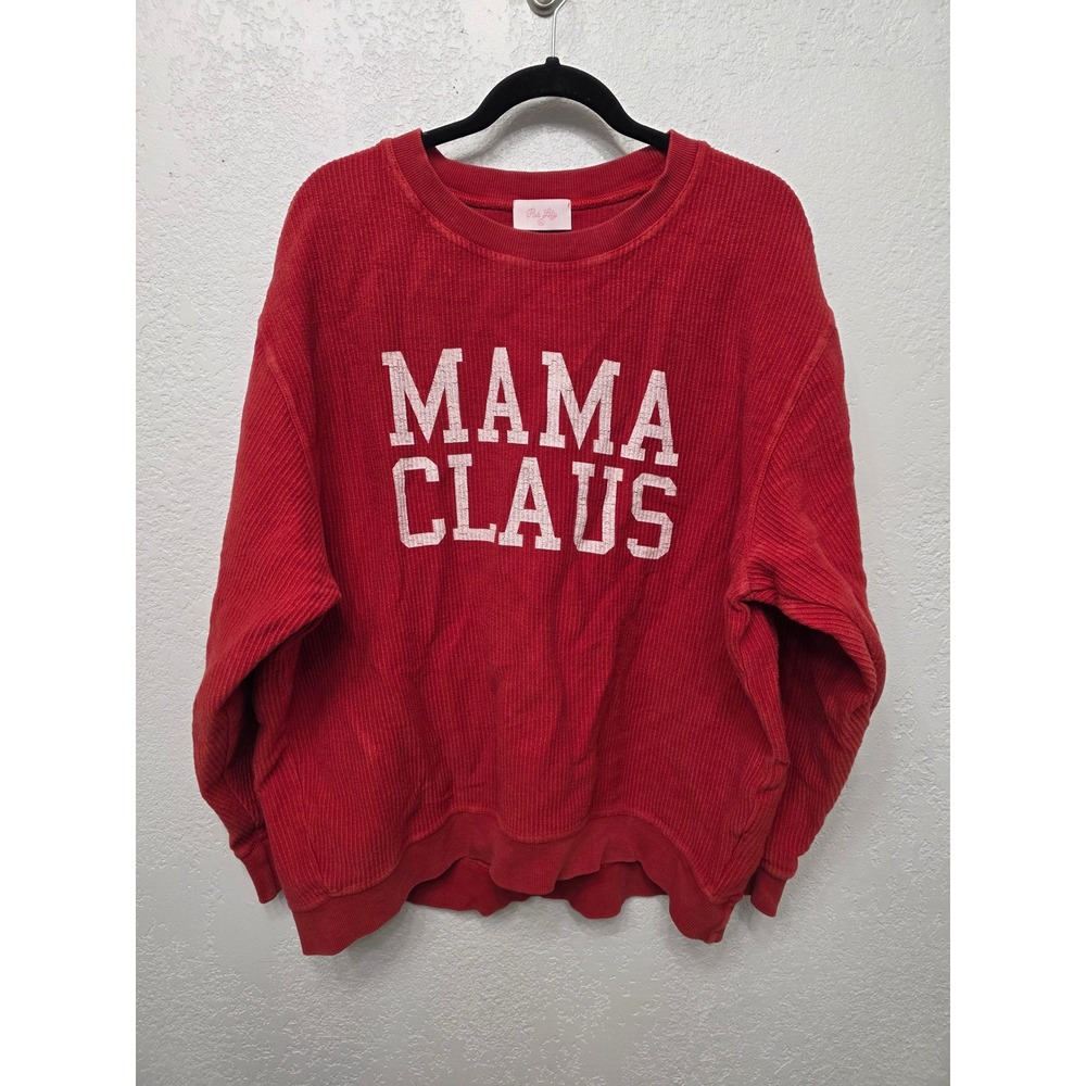 Pink Lily Mama Claus Corded Graphic Sweatshirt Red XL